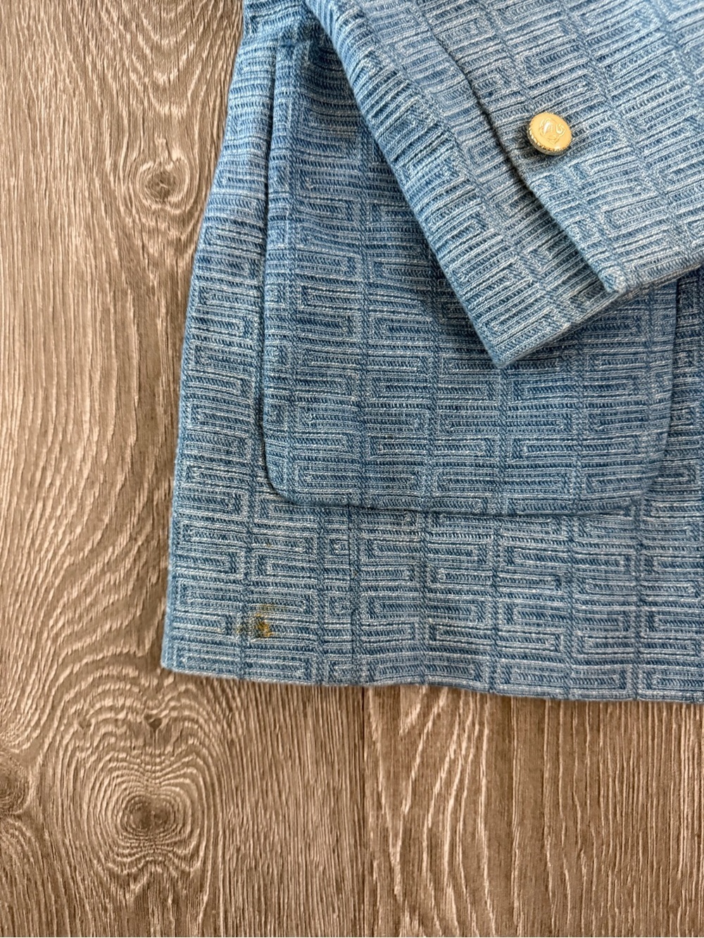 Vintage Sandro Paris Blue Jacquard Blazer EU 42 Gold Button Designer Jacket - Picture 4 of 10